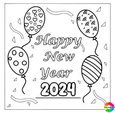 Happy New Year 2024 Coloring Pages Free to Use