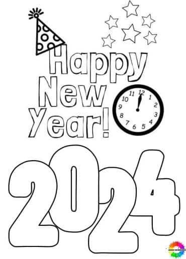 Happy New Year 2024 Coloring Pages for Instagram