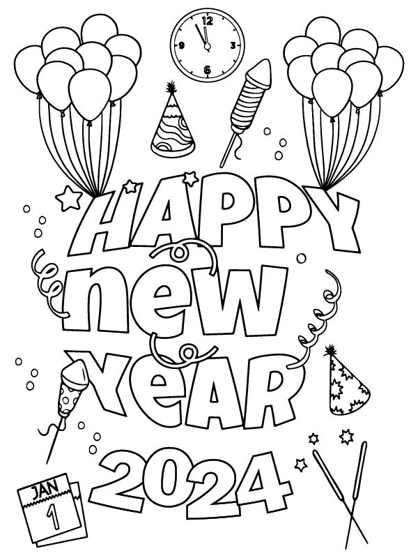 Happy New Year 2024 Coloring Pages for Kids (6)