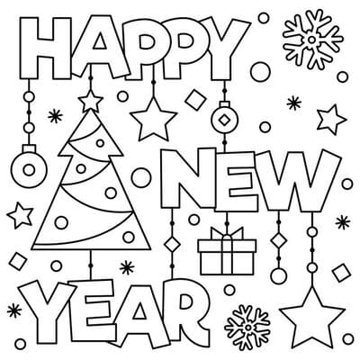 Happy New Year 2025 Coloring Pages for Kids Free