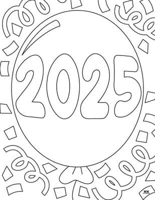 Happy New Year 2025 Coloring Pages for Kids