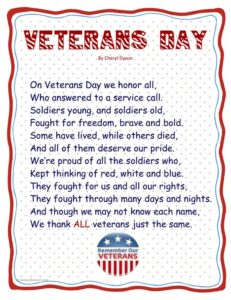 Thank You Veterans Day Poems